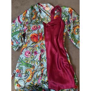 CALIFORNIA DYNASTY Vintage Womens Satin Robe & Night Gown Set Size M